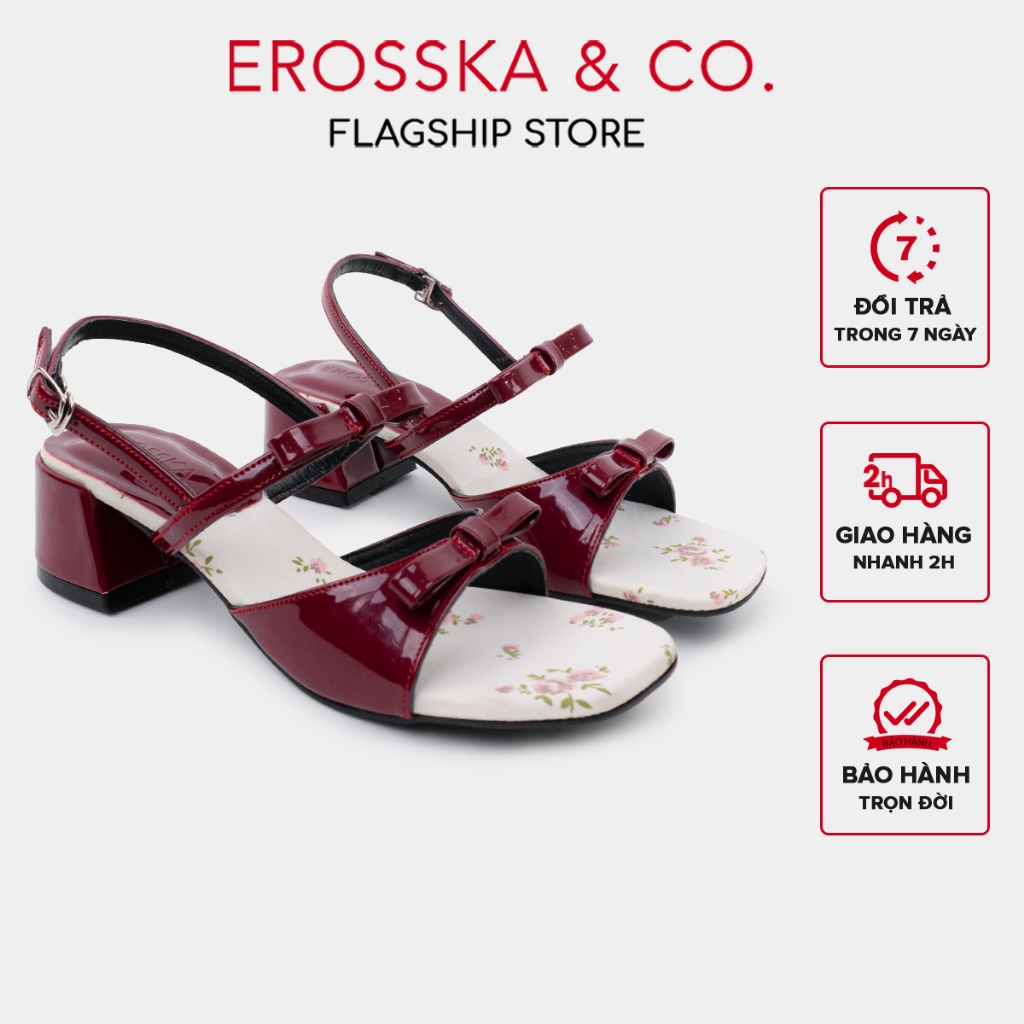 Erosska - Giày nữ cao gót mũi hở họa tiết hoa nhí phối nơ trẻ trung màu đỏ - EM149