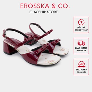 Erosska - Giày nữ cao gót mũi hở họa tiết hoa nhí phối nơ trẻ trung màu đỏ - EM149
