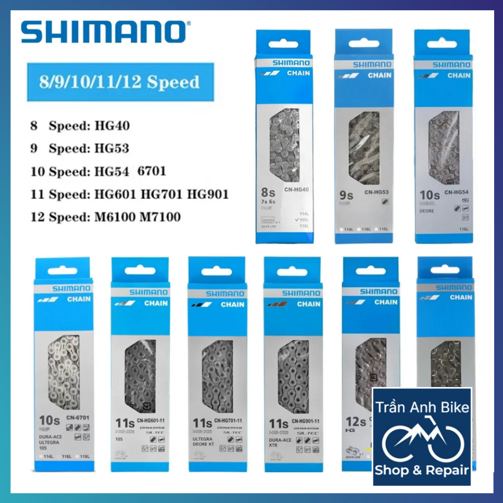 Xích Sên Xe Đạp SHIMANO 8 9 10 11 12 Speed HG40 HG53 HG54 6701 HG601 HG701 HG901 M6100 M7100 M8100 -