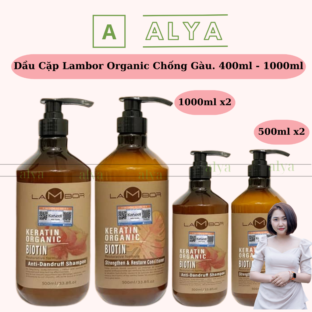 Cặp Dầu Gội Xả LAMBOR AILISE Keratin 500ML - 1000ML. Kiềm Dầu Sạch Gàu. Phục Hồi Tóc Siêu Mượt