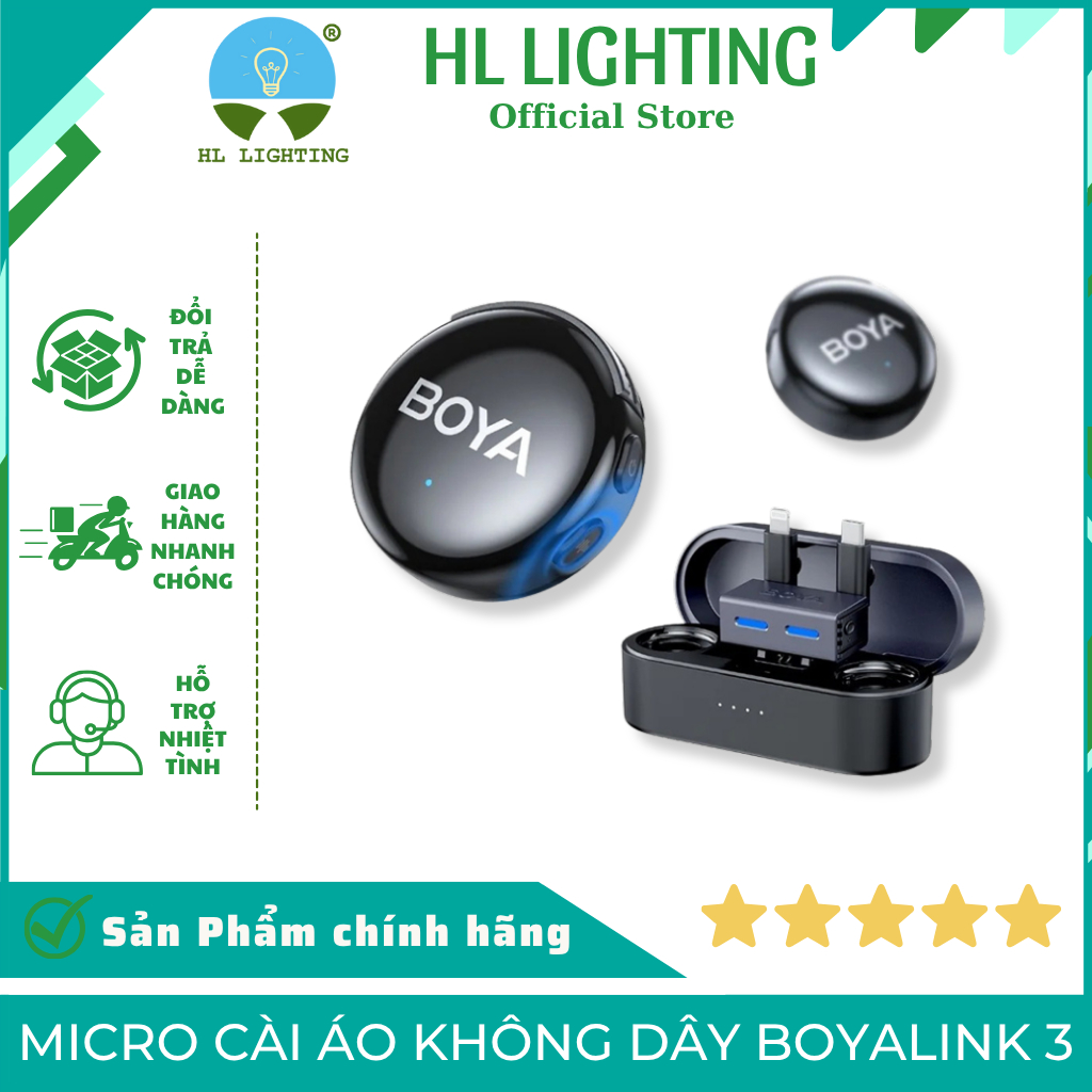 Micro Cài Áo Không Dây Boyalink 3 HL Lighting AI 48kHz 24Bit 300m Pin 30h