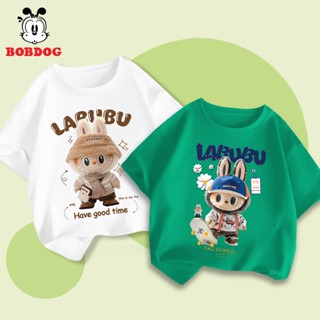 Áo thun LABUBU cho bé trai, áo cộc tay chất cotton mềm mịn in hình LABUBU cho bé