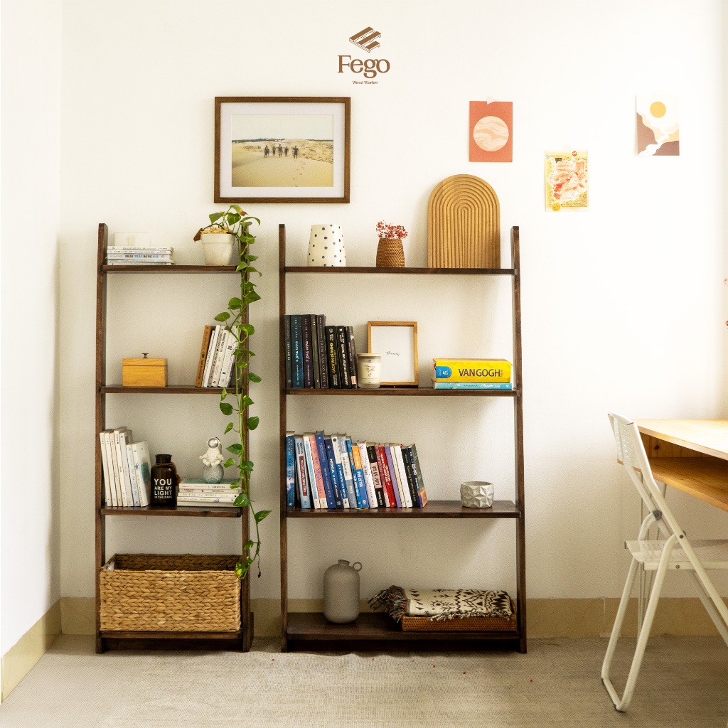  Kệ thang FEGO 5 tầng để sách gỗ thông tự nhiên trang trí phòng khách phòng làm việc 