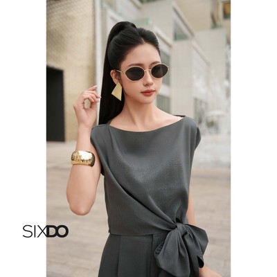 Áo nữ tay hến dáng ngắn nhún eo SIXDO (Dark Grey Tuytsi Blouse)
