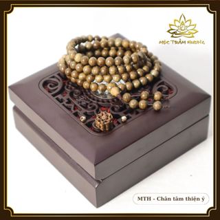 Vòng tay trầm tràng hạt 108 size 6/7/8mm đính Sen Gỗ Trầm Hương - Mộc Trầm Hương MTH