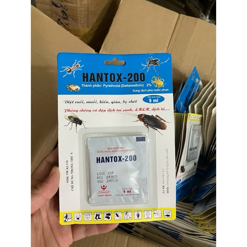 thuốc diệt muỗi, ruồi, kiến, bọ chó mèo Hantox 200 vỉ 5ml