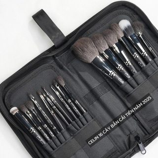   Bản cải tiến 2025  Bộ cọ Celin make up cá nhân lông thú chính hãng 16 cây- lông cọ kèm bao da Celin - Freyja.makeup 