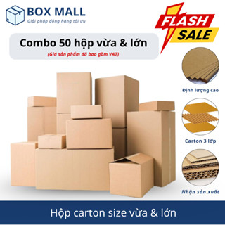 Combo 50 hộp carton size vừa và lớn, hộp carton đóng hàng Box Mall (ĐÃ CÓ VAT)
