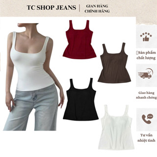 TC SHOP JEANS Áo Tank Top Bigsize 2 Dây Cổ U Bản To Có Mút Ngực Chống Trượt Chất Liệu Borip Lụa Thoáng Mát Mã AT 9026