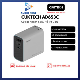 Củ Sạc Nhanh Cuktech 65W AD653C 3 Cổng, PD PPS QC3+ Bảo Hành 18 Tháng.