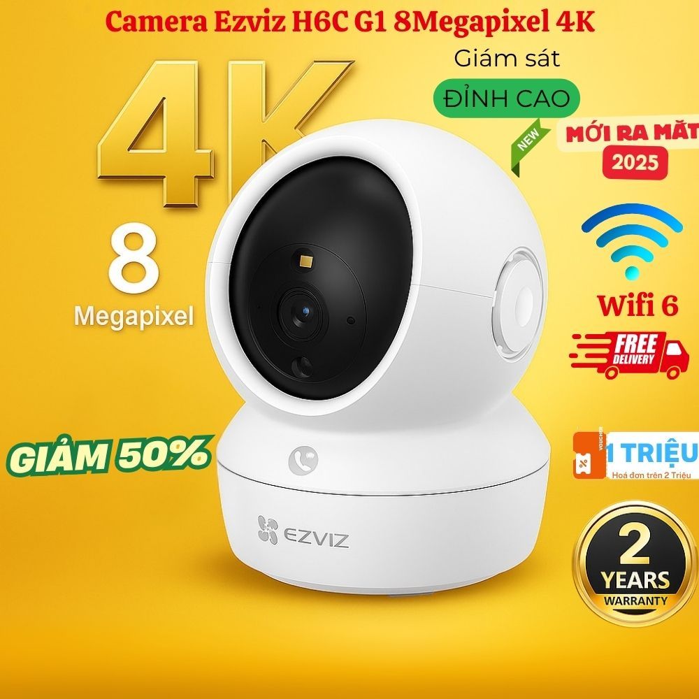 camera ip wifi ezviz cao cấp H6C G1 8MP (4K ) C6N 2M Full HD  - xoay 360 độ, ban đêm có màu , gọi video call