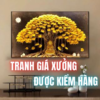 Tranh tráng gương cây Bồ Đề Phật Giáo cao cấp treo phòng khách - thiền định - decor nhà hàng chay, phòng thờ sang trọng