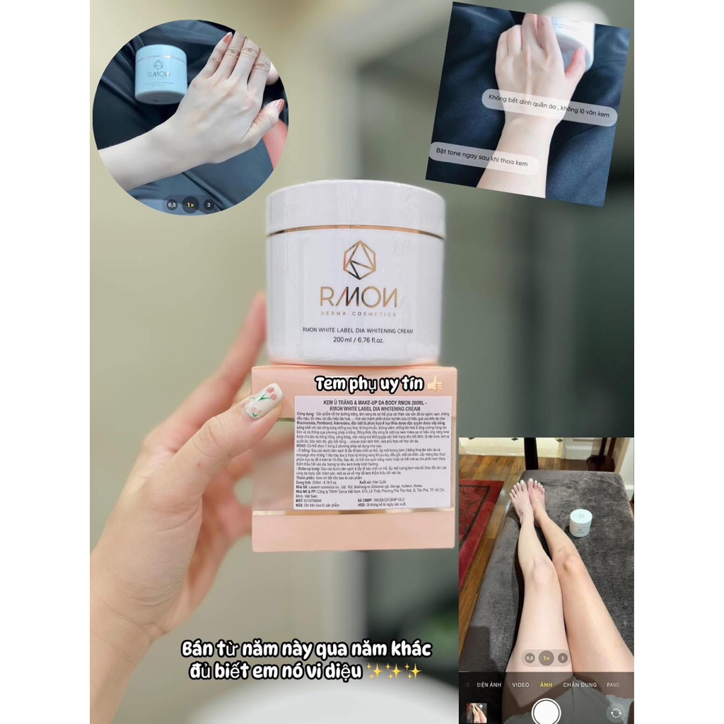 [RMON] Kem Dưỡng Trắng da BoDy RMON White Label Dia Whitening Cream Giúp ủ trắng và Makeup da body 2