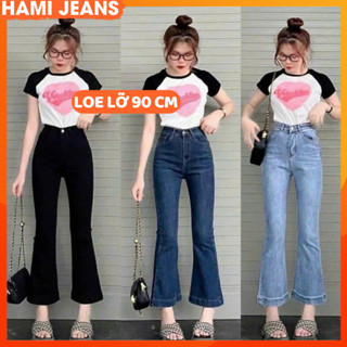 Quần jean ống loe 90cm quần jean nữ ống loe co giãn cạp lưng siêu cao tôn dáng quần bò loe 9 tấc