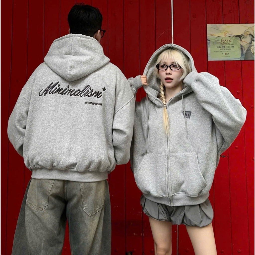 Áo Hoodie Đen Nam Nữ Form Rộng MINIMALISM, Áo Khoác Unisex Streetwear Cá Tính