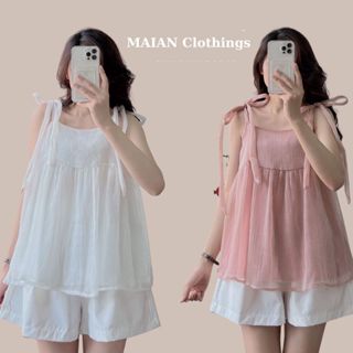  Bộ Đồ Nữ Babydoll Tiểu Thư S.8359 Set Áo Thiết Kế Kiểu 2 Dây Buộc Nơ Vai Kèm Quần Sooc Phong Cách Hàn Quốc Siêu Xinh 