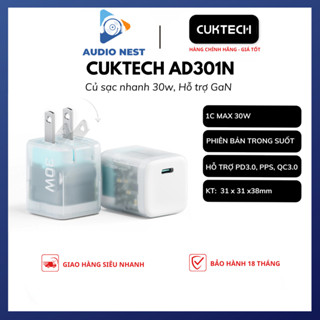 Sạc Nhanh Cuktech 30W (AD301N) Cổng Type C, Phiên Bản Trong suốt, Tiện Lợi  PD/PPS/QC3.0 - Bảo Hành 18 Tháng