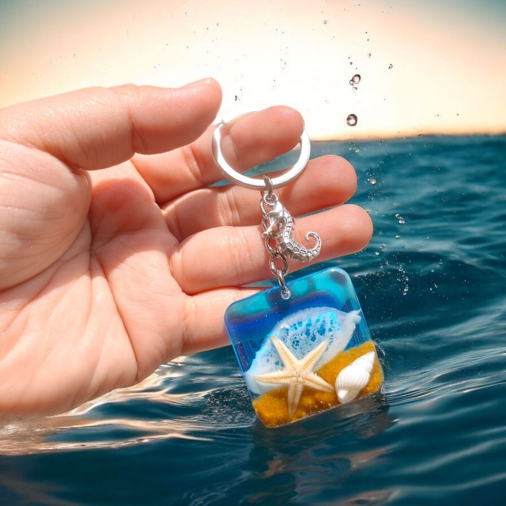 Móc khóa handmade bãi biển ốc và sao biển thật quà lưu niệm Lilan