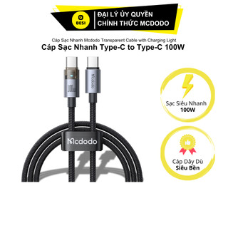  Cáp Sạc Nhanh Mcdodo 100W PD Type-C to Type-C | Thiết Kế Trong Suốt Lộ Mạch Có Đèn LED 