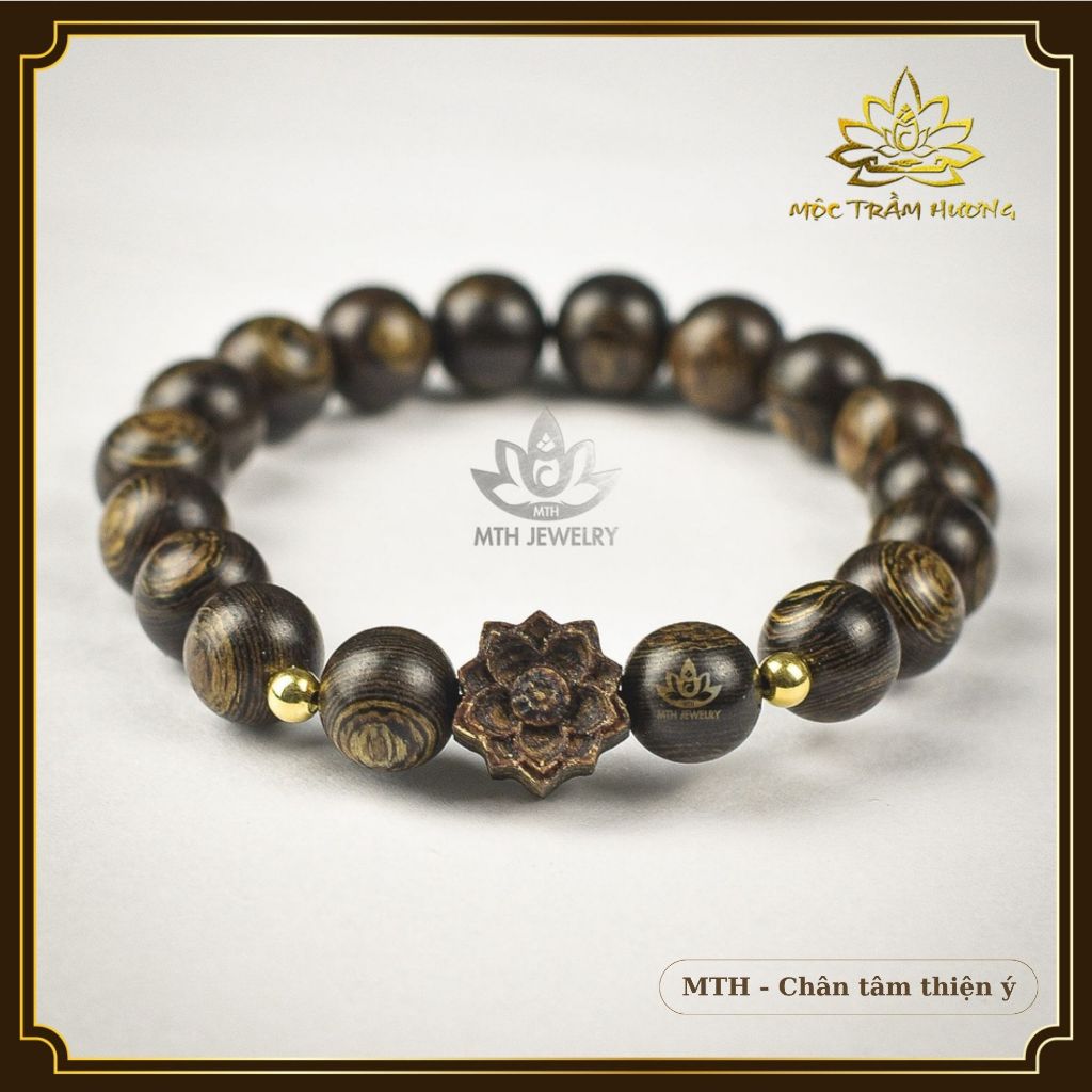 Vòng Tay Trầm Hương Tròn Đơn Sánh Chìm Sen Gỗ Sánh Size 6,7,8,10,12mm | Mộc Trầm Hương MTH 