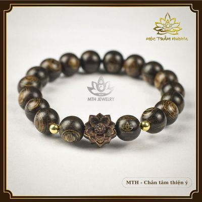 Vòng Tay Trầm Hương Tròn Đơn Sánh Chìm Sen Gỗ Sánh Size 6,7,8,10,12mm | Mộc Trầm Hương MTH