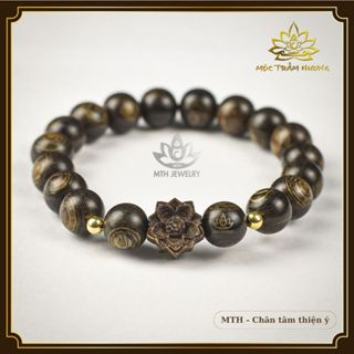 Vòng Tay Trầm Hương Tròn Đơn Sánh Chìm Sen Gỗ Sánh Size 6,7,8,10,12mm | Mộc Trầm Hương MTH