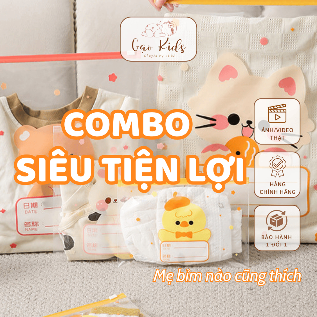 Combo 5 Túi Zip Đựng Đồ Cho Mẹ Đi Sinh – Hình Thú Đáng Yêu, Nhiều Size, Đựng Đồ Bé Đi Chơi Du Lịch