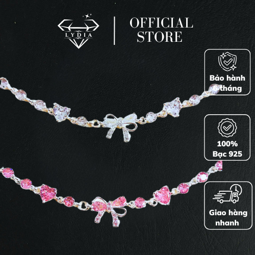 Lắc tay bạc nữ LYDIA LT25, đính đá pha lê trắng hồng lydia chuẩn bạc 925 bảo hành 6 tháng
