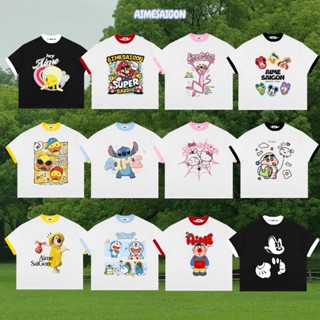 [Ver1] Áo Thun Boxy AIMÉ Cotton 250gsm Cổ Tròn Nam Nữ " PHỐI MÀU CARTOON " Áo Phông Form Rộng Nữ Mùa Hè Kiểu Đẹp Nam Nữ