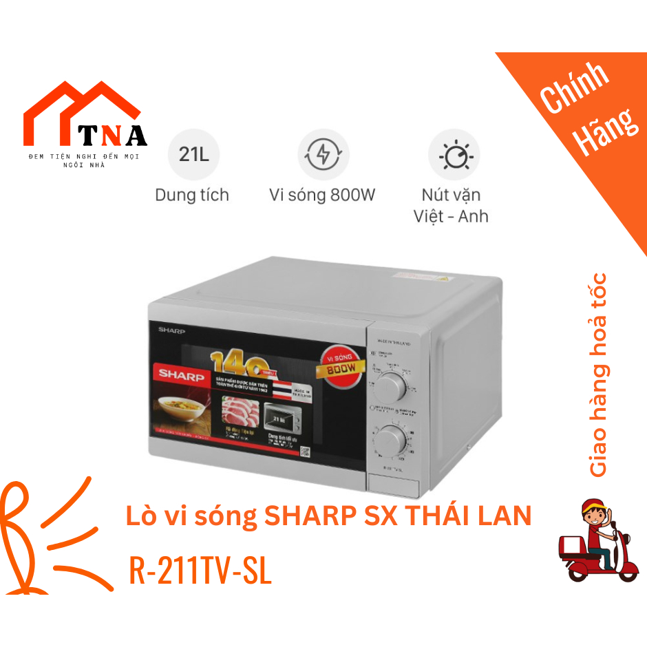 Lò vi sóng Cơ Sharp R-211TV-SL/ R-211TV-BK 21L Công Suất 800W, 5 Mức Công Suất - Bảo Hành 12 tháng