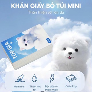  Combo 50 gói Khăn giấy bỏ túi Mini hiệu Top Gia 4 lớp,an toàn cho da 5 lốc x 10 gói 