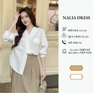 NALIA LULA -  Áo sơ mi dài tay phối viền kết hợp túi trước ngực 2 màu đen trắng phong cách trẻ trung cá tính