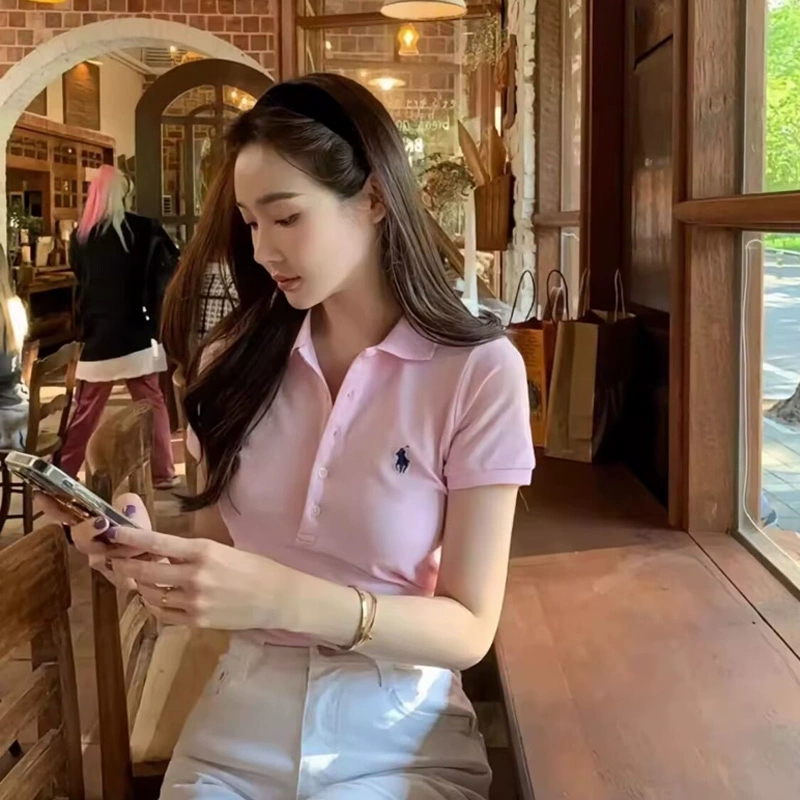 Áo Polo Nữ RL Logo Con Ngựa Áo Polo Tay Ngắn Áo Polo Kẻ Sọc Áo Polo Nữ Áo Thun Khắc Logo Áo Polo 5 N