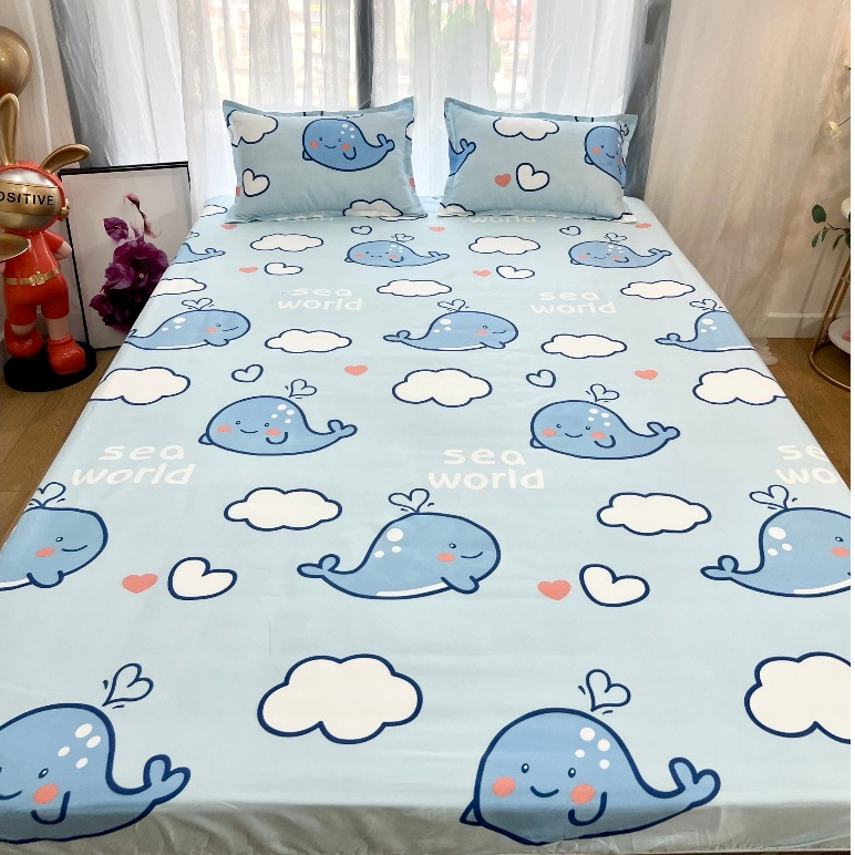 Bộ ga gối cotton poly đủ kích thước bộ drap giường bọc chun