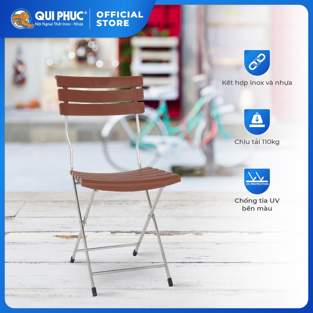 Ghế cà phê gấp gọn QUI PHÚC, khung inox, chắc chắn, gấp gọn tiện lợi, dùng cho quán cà phê, du lịch