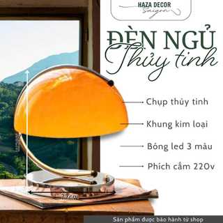 (SẴN) Đèn ngủ nấm thủy tinh Cam, Đèn để bàn phòng ngủ khung Kim Loại Sang Trọng Decor Nhà Cửa DN2