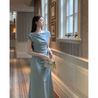  Váy dài dự tiệc Harper by Oni cổ thuyền ly vai dáng A dài thanh lịch xinh xắn xếp ly eo che bụng mặc ăn cưới đi chơi 