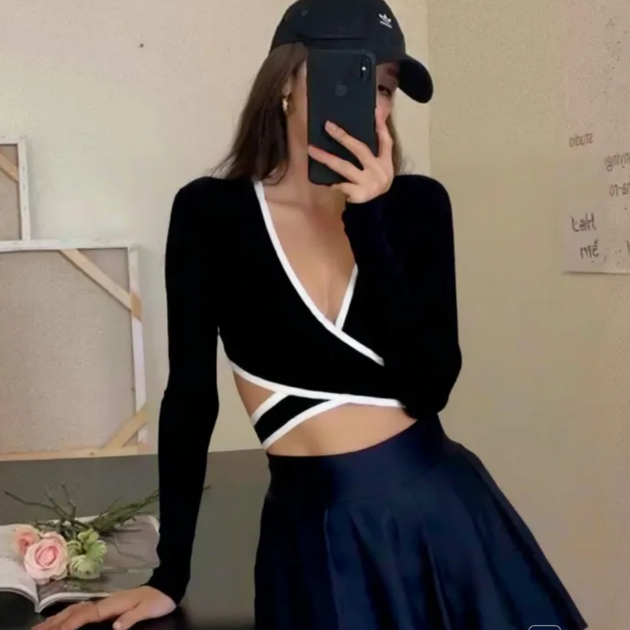 Bikini Bộ đồ bơi nữ tay dài đắp chéo quần cạp cao kèm chân váy (Kèm Ảnh Thật) 2 Mảnh Đi Biển Kín Đáo | BigBuy360 - bigbuy360.vn