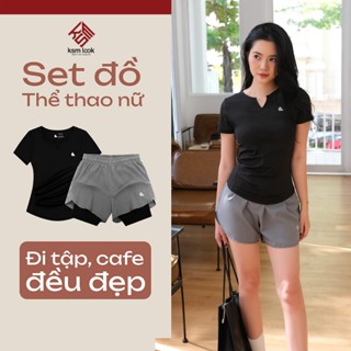 Bộ thể thao nữ ngắn tập gym KSMLOOK cao cấp, set đồ thể thao nữ phù hợp chạy bộ, đánh cầu lông, tennis, dạo phố - S0801