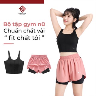 Set đồ tập gym nữ có túi KSMLOOK gồm quần short thể thao 2 lớp và bra gym, bộ đồ tập nữ phù hợp chạy bộ, tennis S0803