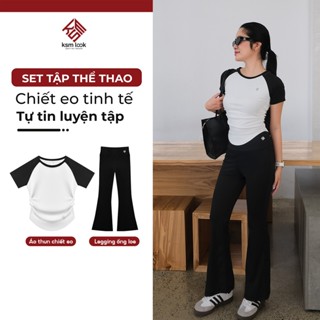 Bộ thể thao nữ thoáng khí thun lạnh cao cấp KSMLOOK, set đồ tập thể dục nữ chiết eo tôn dáng tập aerobic, đạp xe S0811