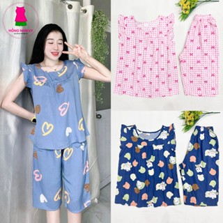 Bộ tole lanh nữ lửng cánh tiên loại tốt 48-75kg, đồ bộ mặc nhà tole 2 da