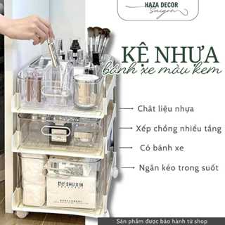 Kệ Ngăn Kéo Nhựa Đựng Mỹ Phẩm Có Bánh Xe, Kệ Đa Năng Đựng Đồ Dưới Bàn Học Trang Điểm Decor Nhà Cửa