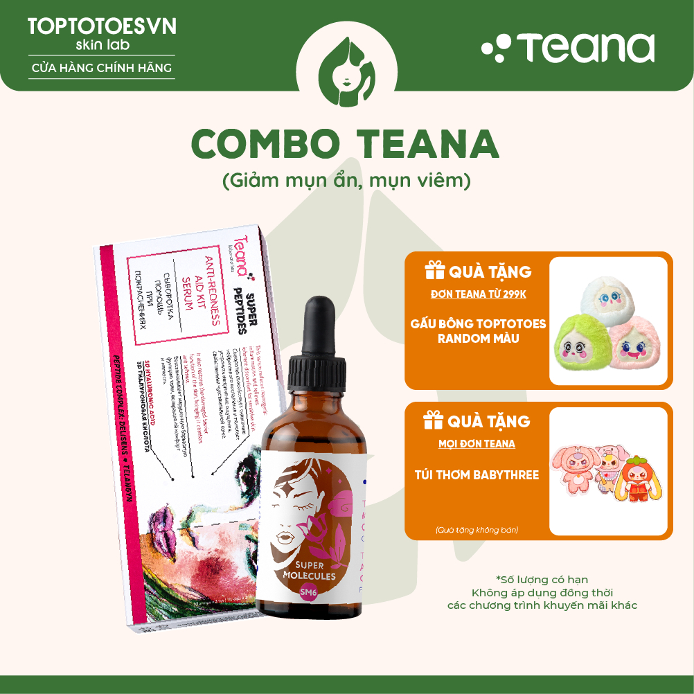 [HÀNG NHẬP KHẨU] Combo Teana giảm mụn ẩn, mụn viêm (Serum Teana Anti-redness + Serum Teana SM6 2% Salicylic acid)
