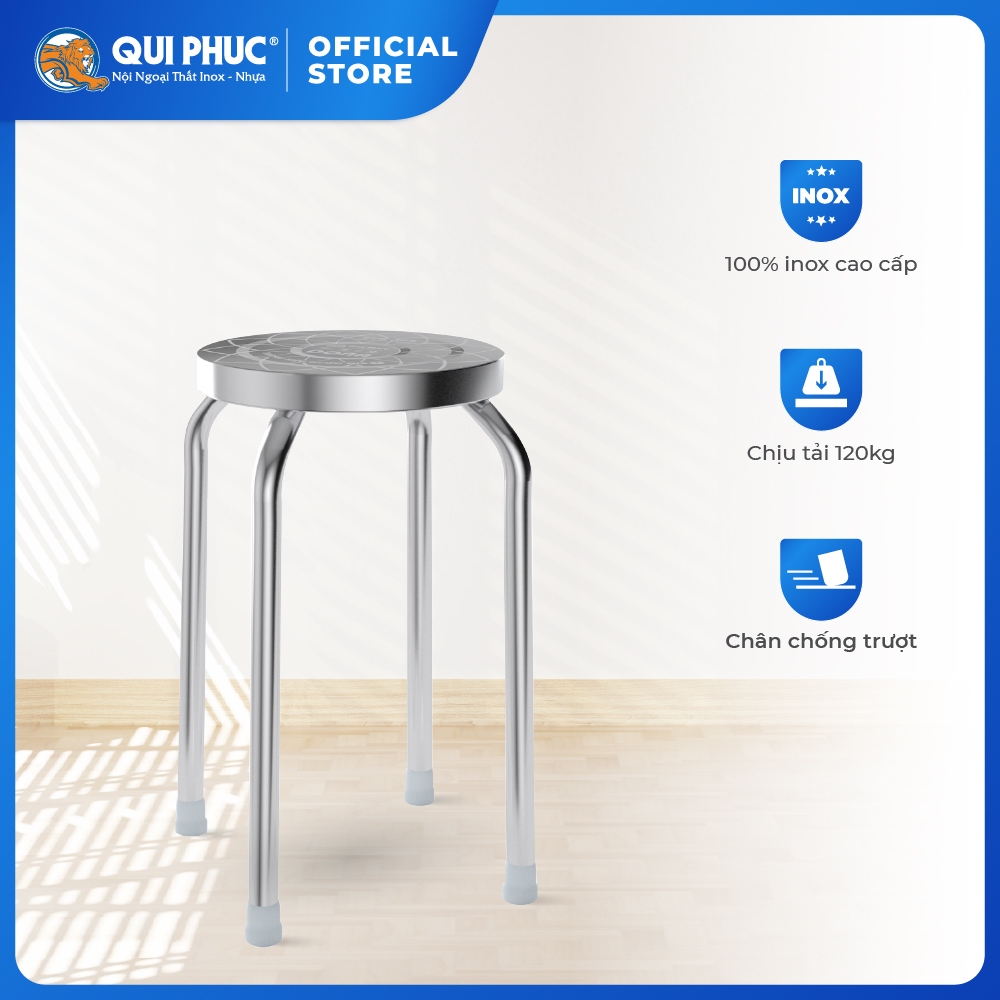 [HỎA TỐC] Ghế đẩu inox QUI PHÚC, inox 201/304 cao cấp, sáng bóng, an toàn, chắc chắn, tiện lợi