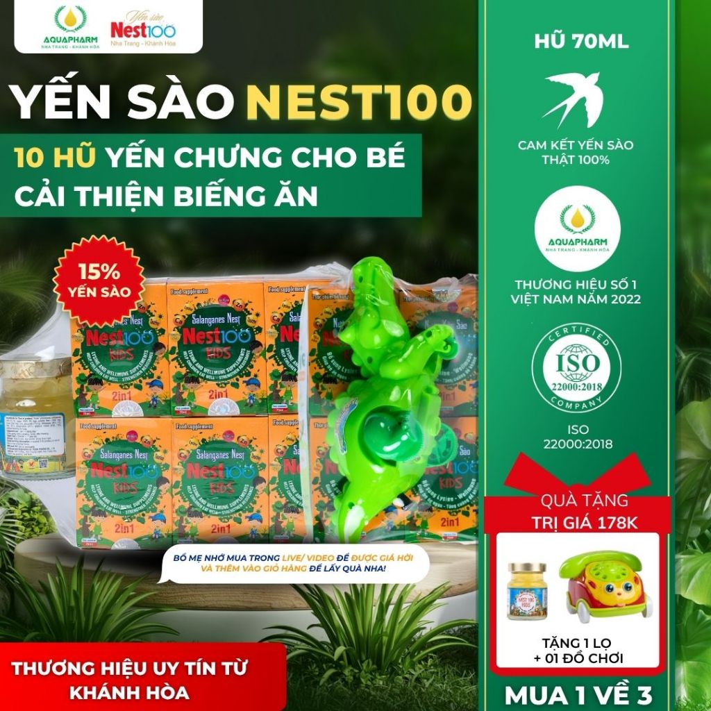 [Combo 10 Hũ tặng 2 Qùa] Yến Chưng Cho Bé Nest100 kids 2in1 - Tăng Cảm Giác Thèm Ăn, Tăng Đề Kháng