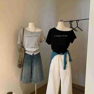 [ Bigsize 55-100kg] Áo thun nữ lệch vai tay ngắn in chữ mặc hè thoáng mát phối đồ siêu dễ thương