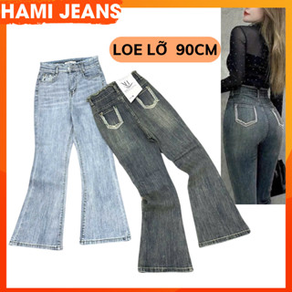Quần jean ống loe lỡ 90cm quần bò loe 9 tấc co giãn cạp lưng tua túi kiểu