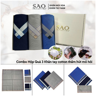 Khăn Tay Nam Set 3 Khăn Mùi Xoa Cotton Mềm Mại Thấm Hút Mồ Hôi Tốt Kèm Hộp Quà Tặng Dành Cho Nam (KMX-L13)