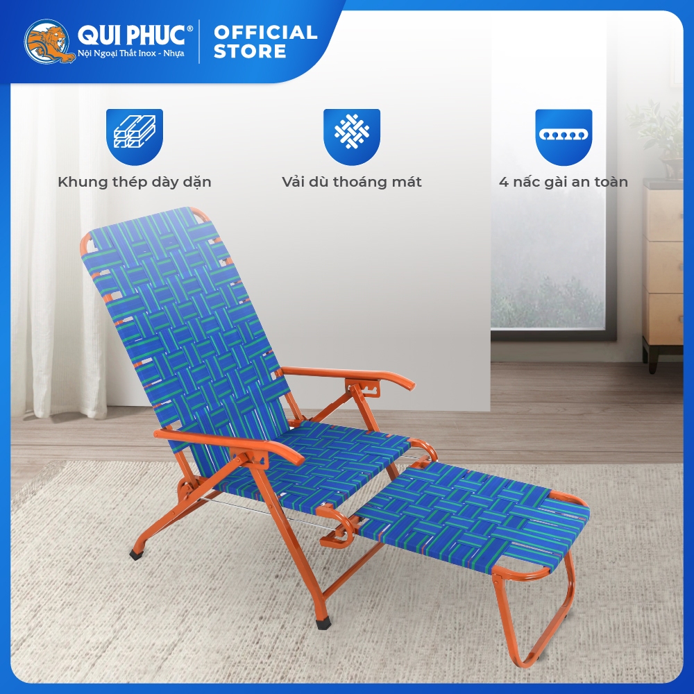 Ghế xếp gấp gọn Felix QUI PHÚC, dây dù bản to, đàn hồi tốt, tựa lưng thoải mái, có gác chân